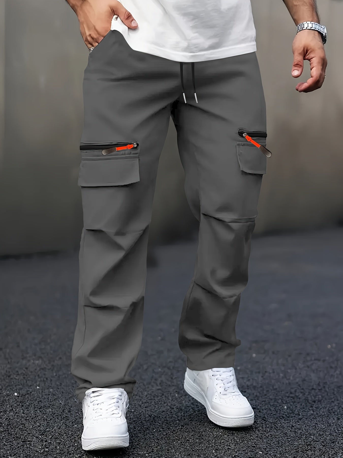 Men's Casual Cargo Trousers with Multi Pockets and Straight Leg Fit