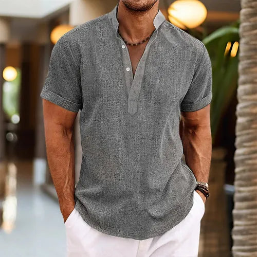 Men’s V Neck Short Sleeve Shirt Casual Summer Beach Top