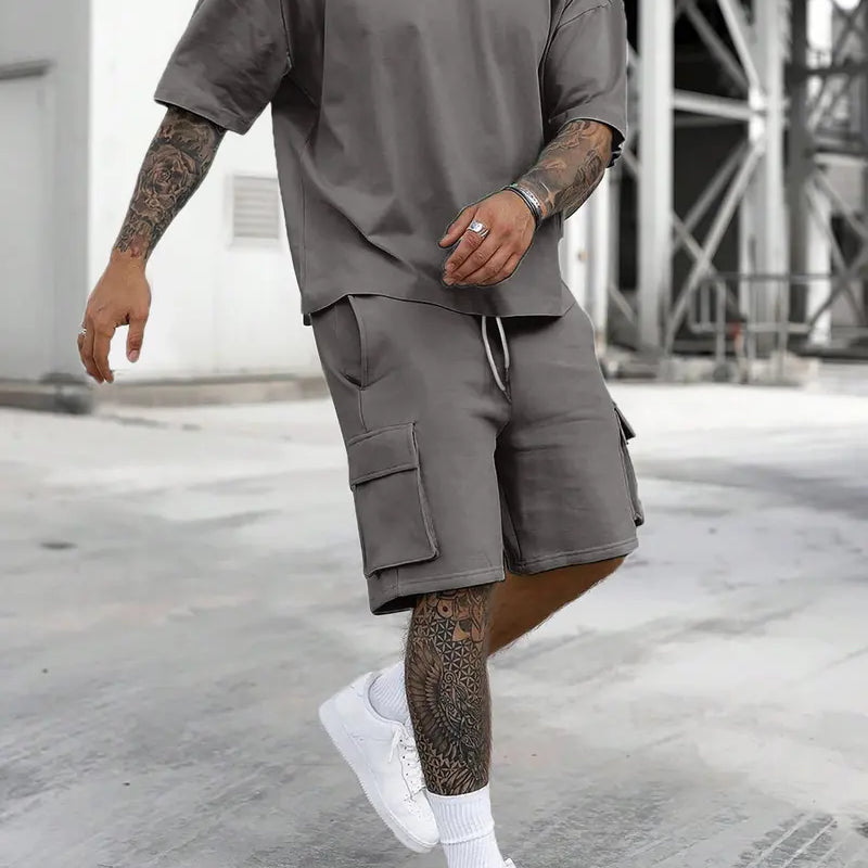 Men’s Casual Cargo Shorts Set Loose Fit Streetwear Outfit
