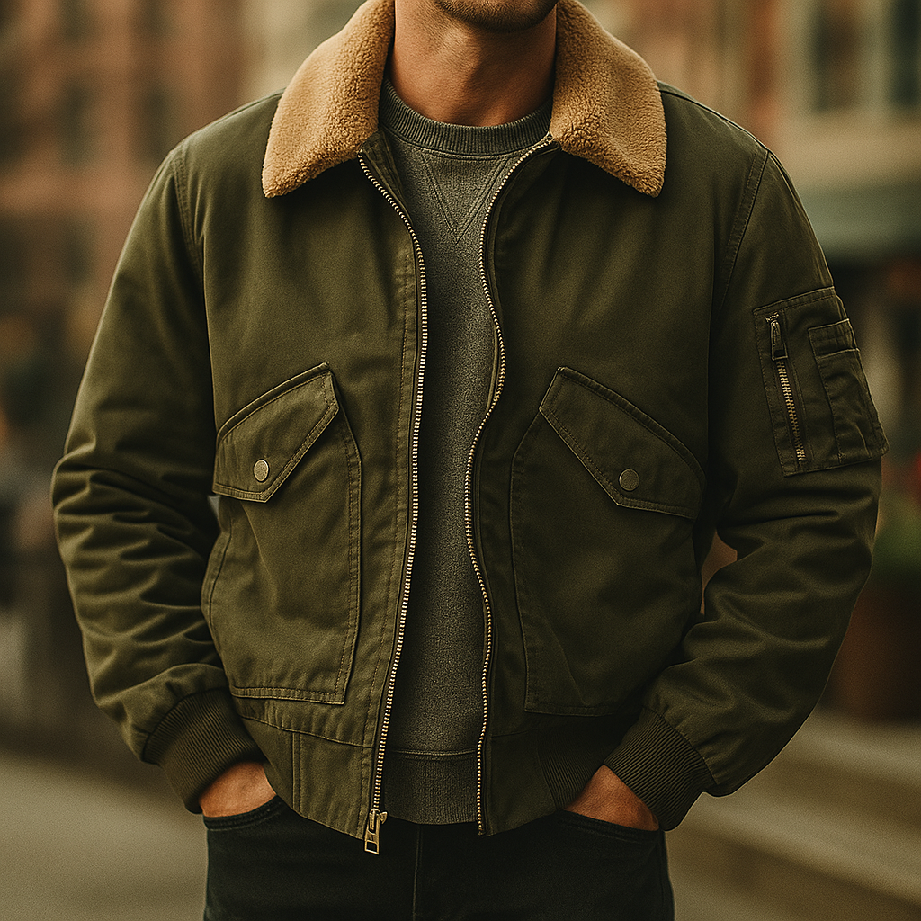 Men's Classic Bomber Jacket Trucker Fleece Inner