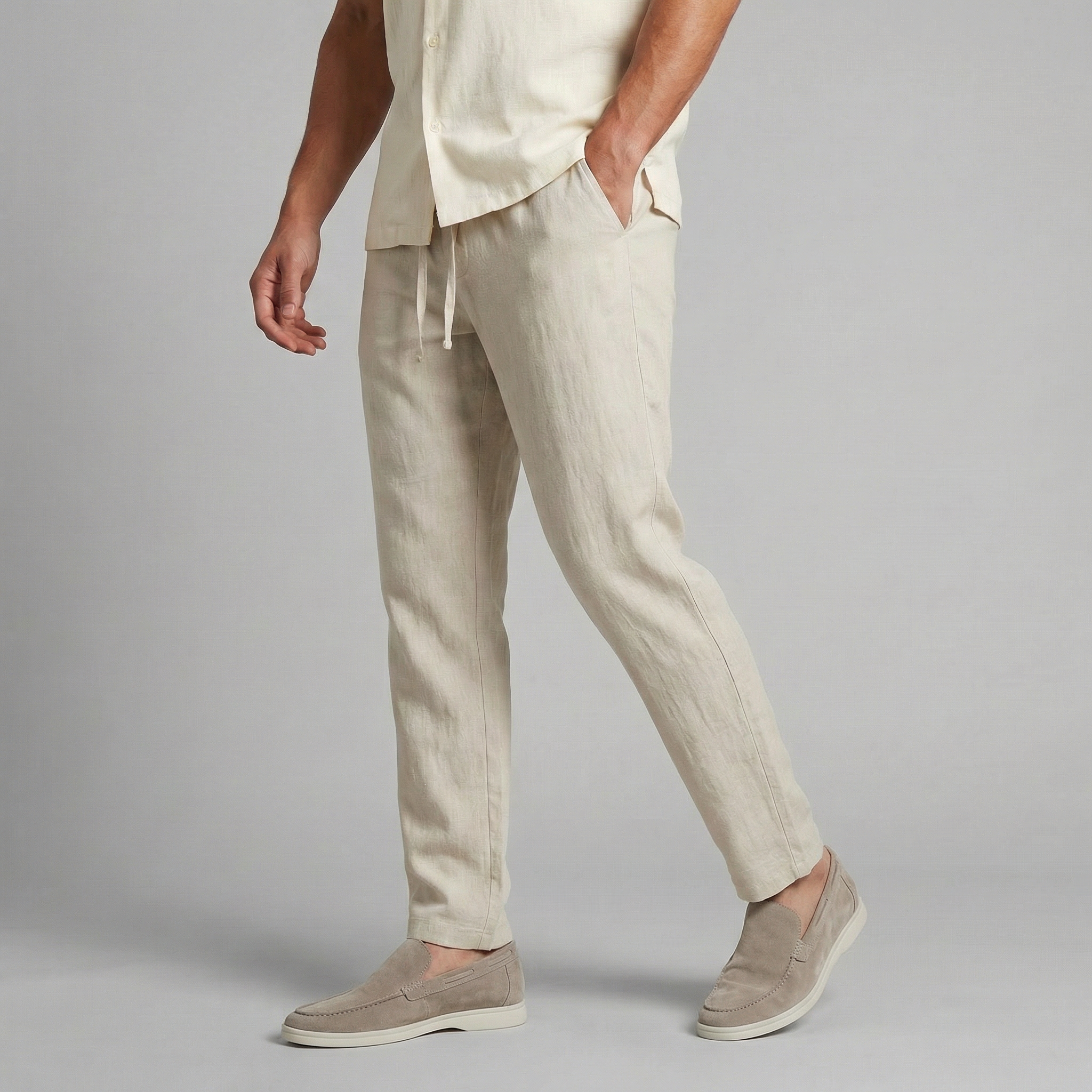 Men's Casual Relaxed Fit Drawstring Trousers Straight Leg