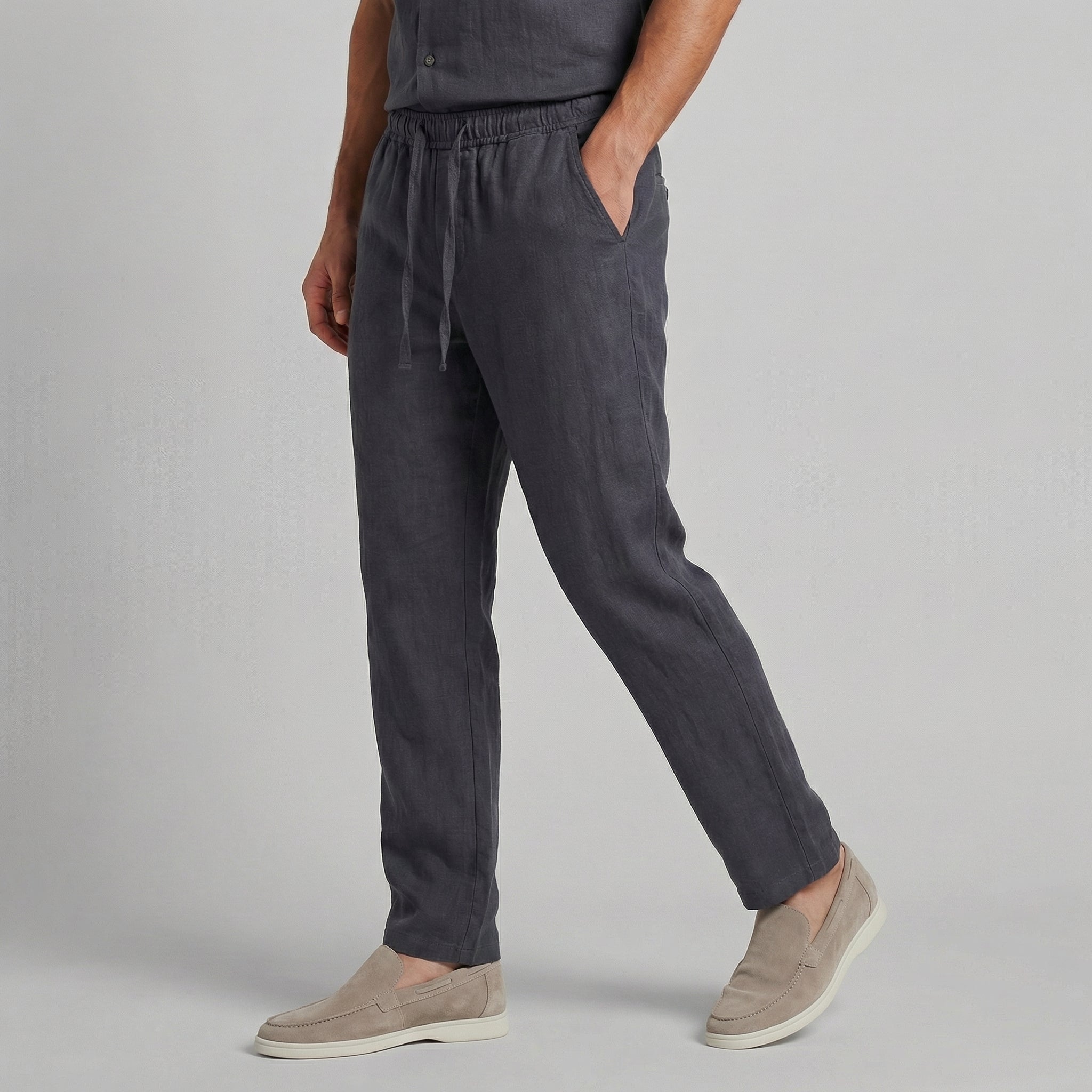 Men's Casual Relaxed Fit Drawstring Trousers Straight Leg