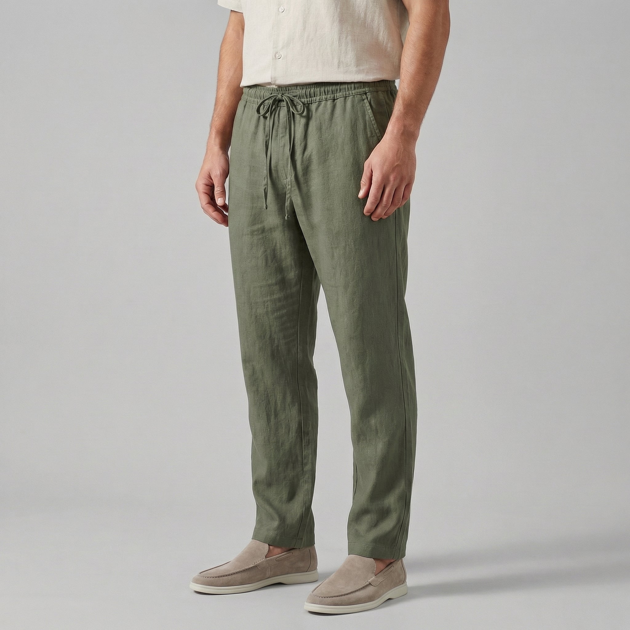 Men’s Drawstring Trousers Relaxed Fit Casual Straight Leg Pants