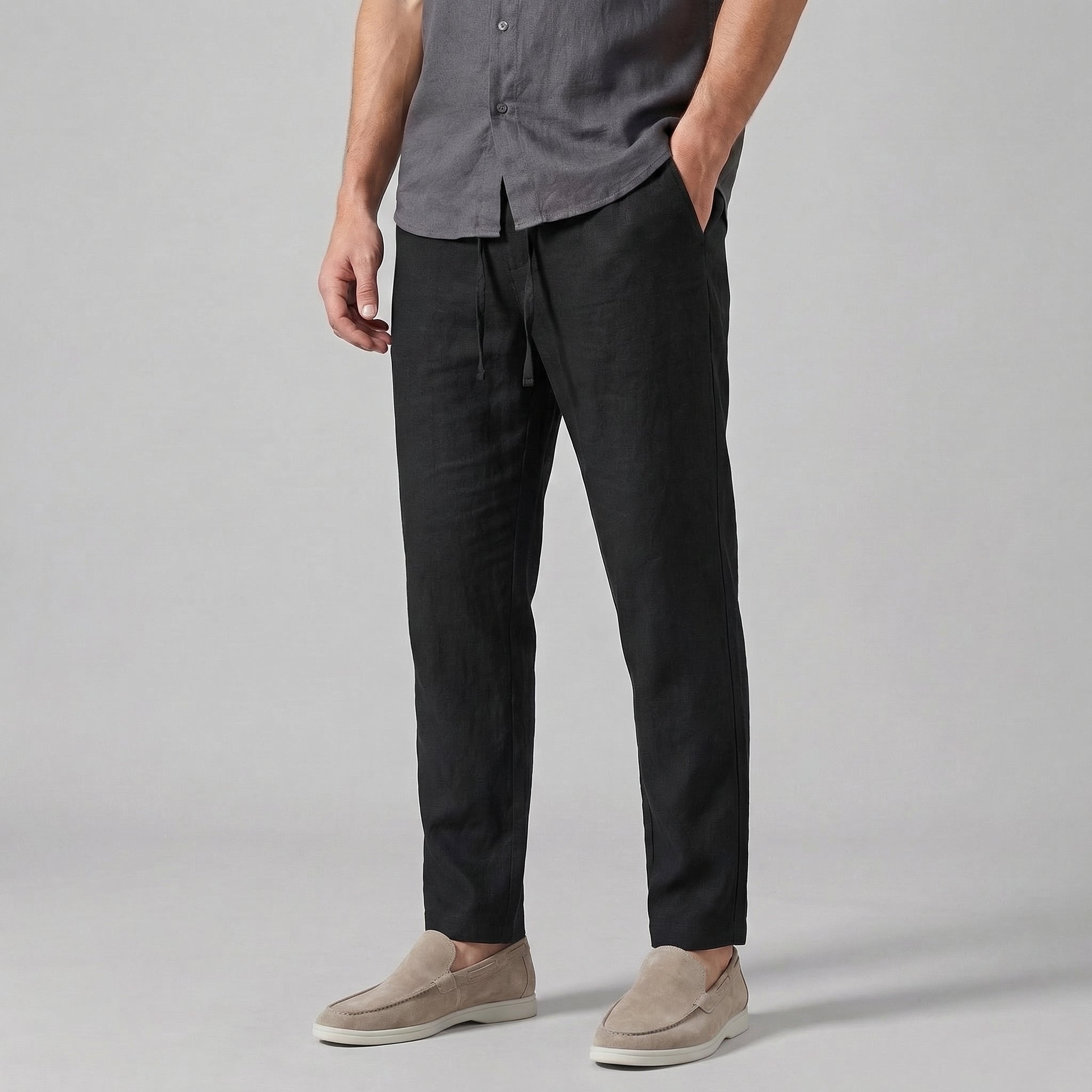 Men’s Drawstring Trousers Relaxed Fit Casual Straight Leg Pants