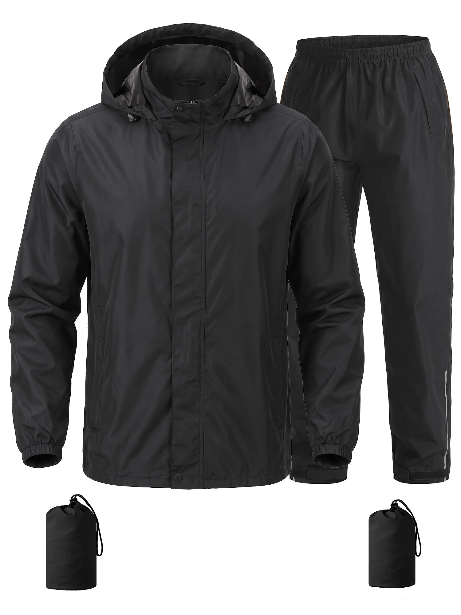 Men's Waterproof Rain Suit 2 Piece Set with Hooded Jacket and Trousers
