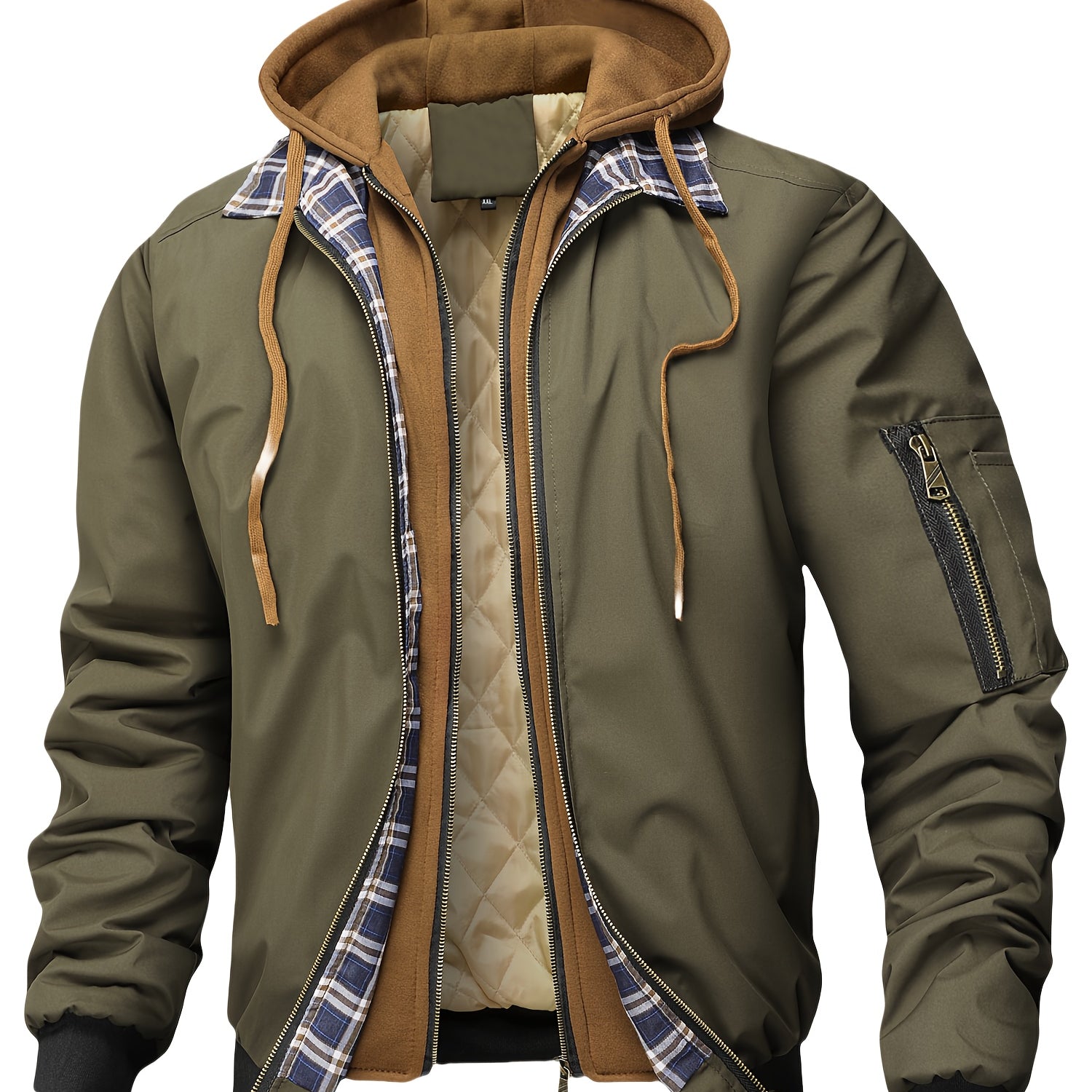 Men’s Hooded Bomber Jacket Casual Zip Up Utility Jacket