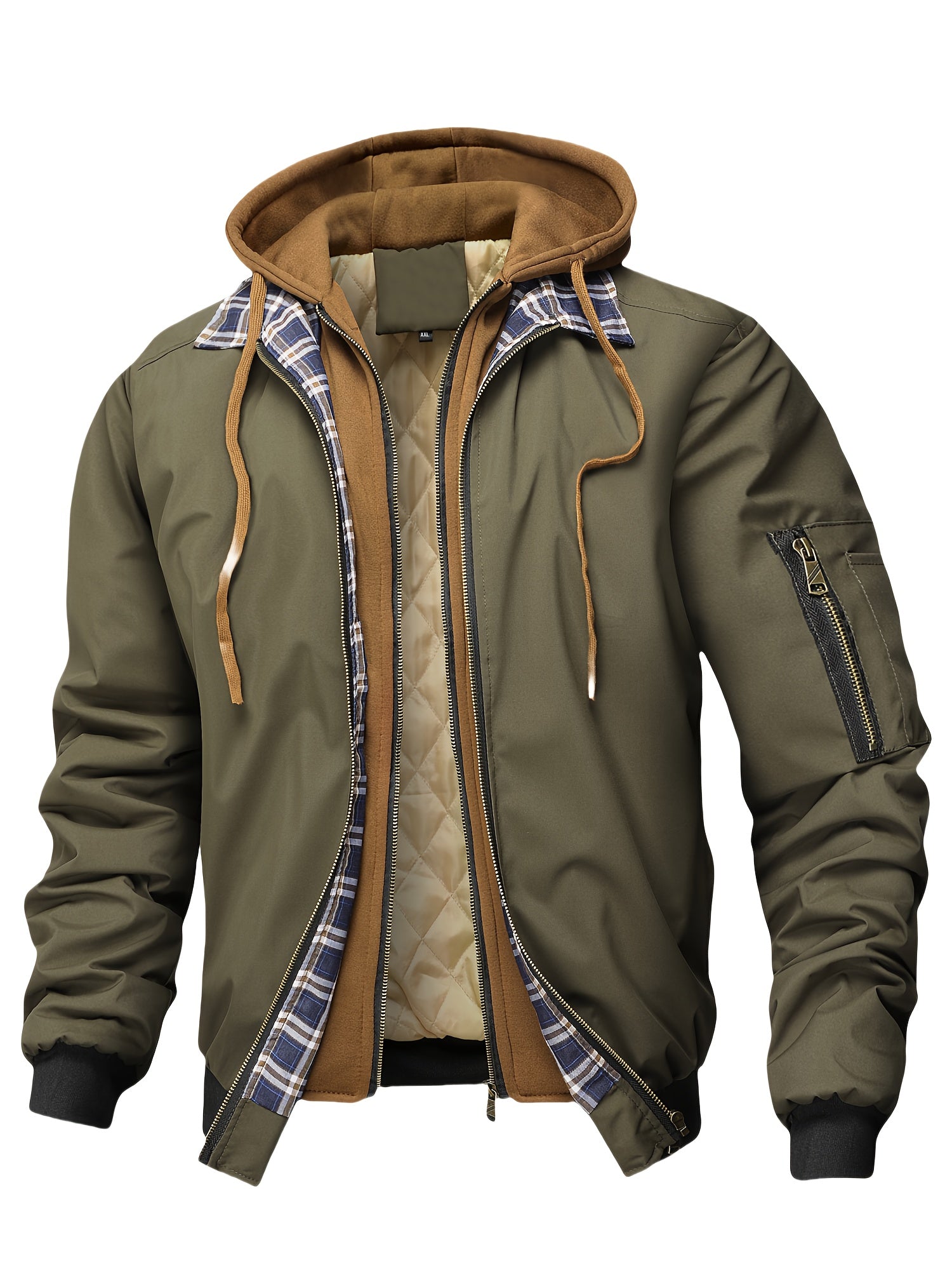 Men’s Hooded Bomber Jacket Casual Zip Up Utility Jacket