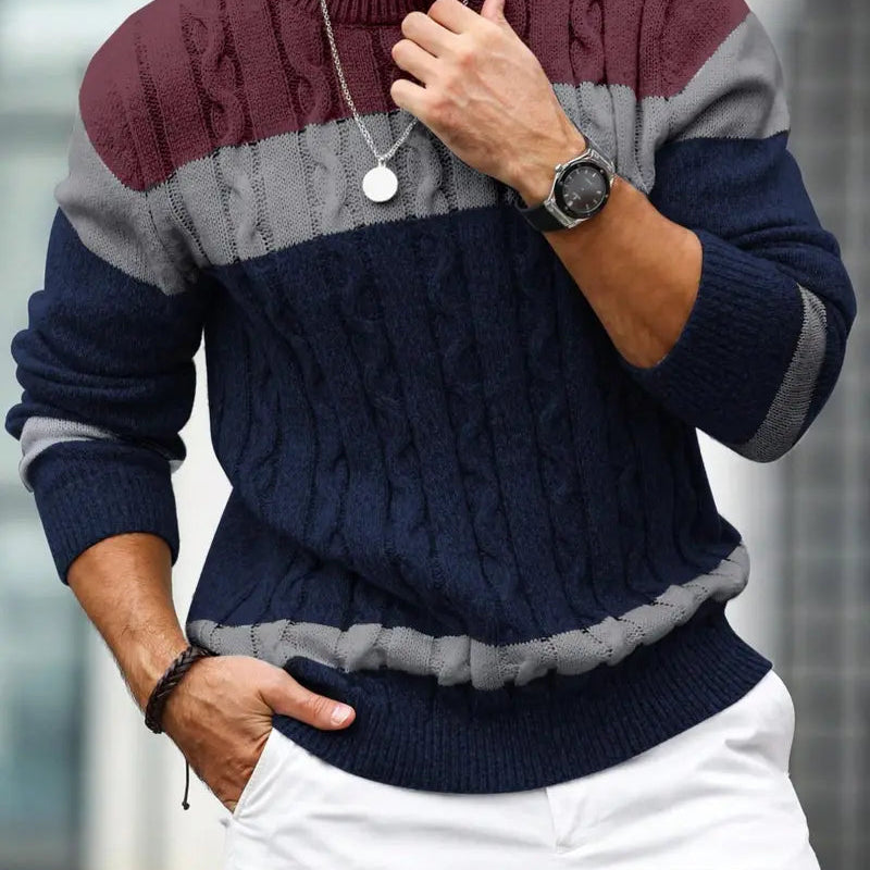 Men’s Casual Crew Neck Sweater Long Sleeve Striped Pullover