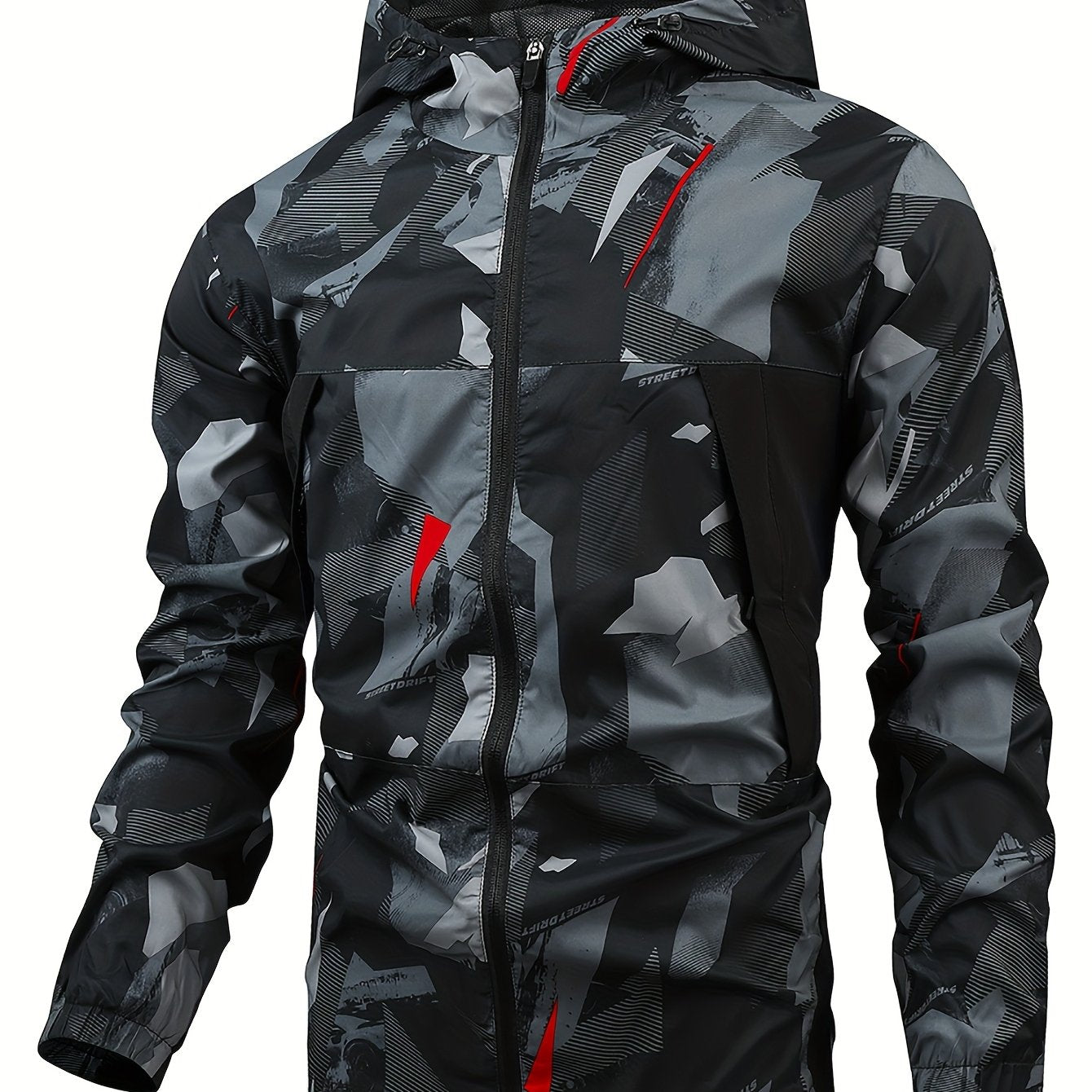 Men's Autumn Camouflage Hooded Jacket with Zip-Up Front and Pockets