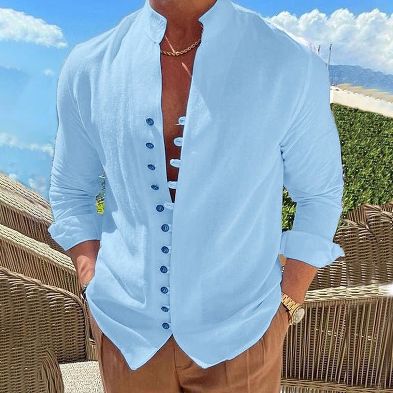 Men’s Henley Shirt Long Sleeve Casual Button Front Beach Shirt