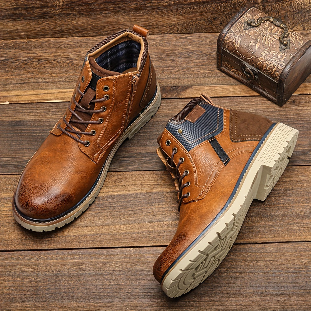 Men Vintage Men Boots with a PU Upper, Rubber Sole, And Inner Zipper