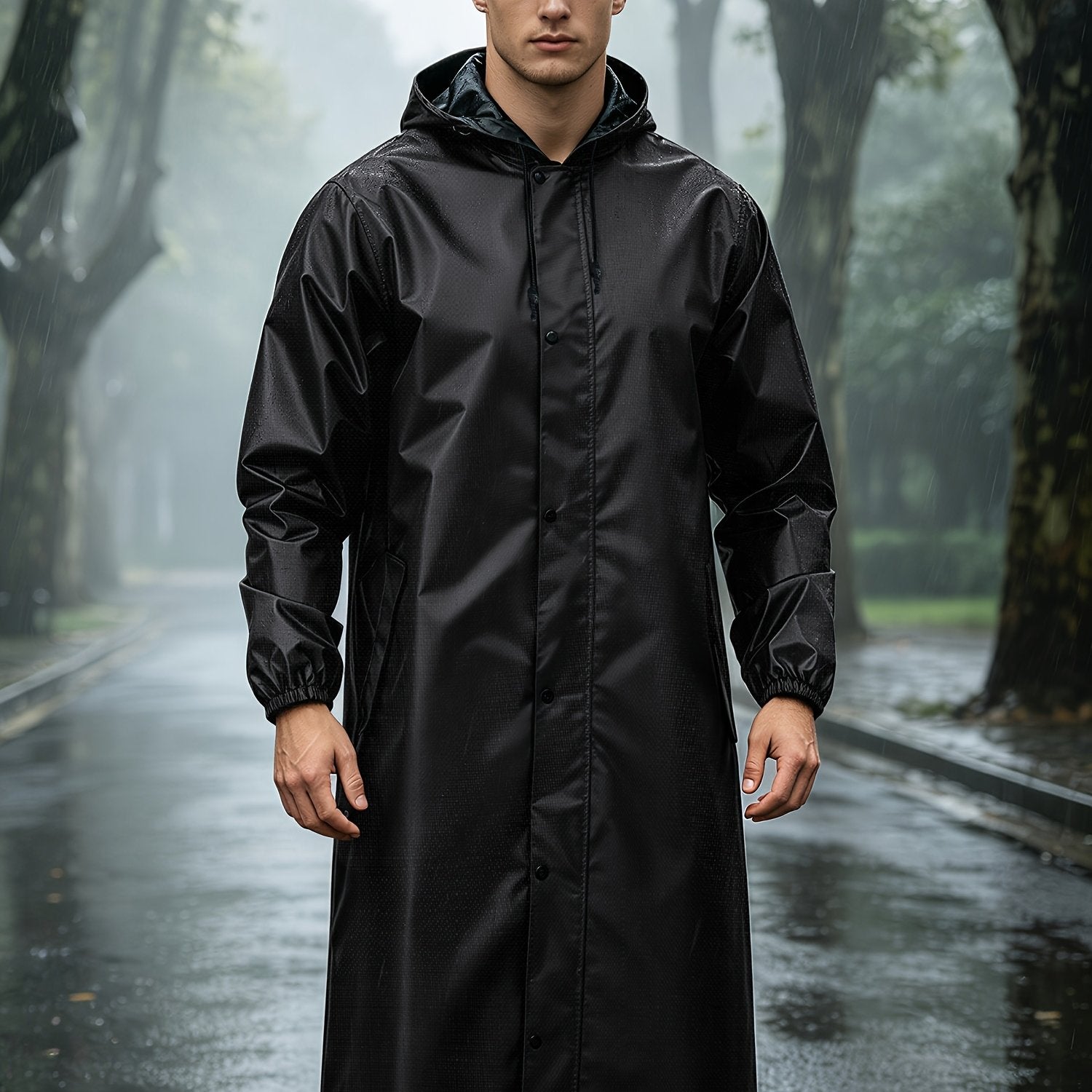 Men's Waterproof Mid-Length Hooded Coat Lightweight Packable