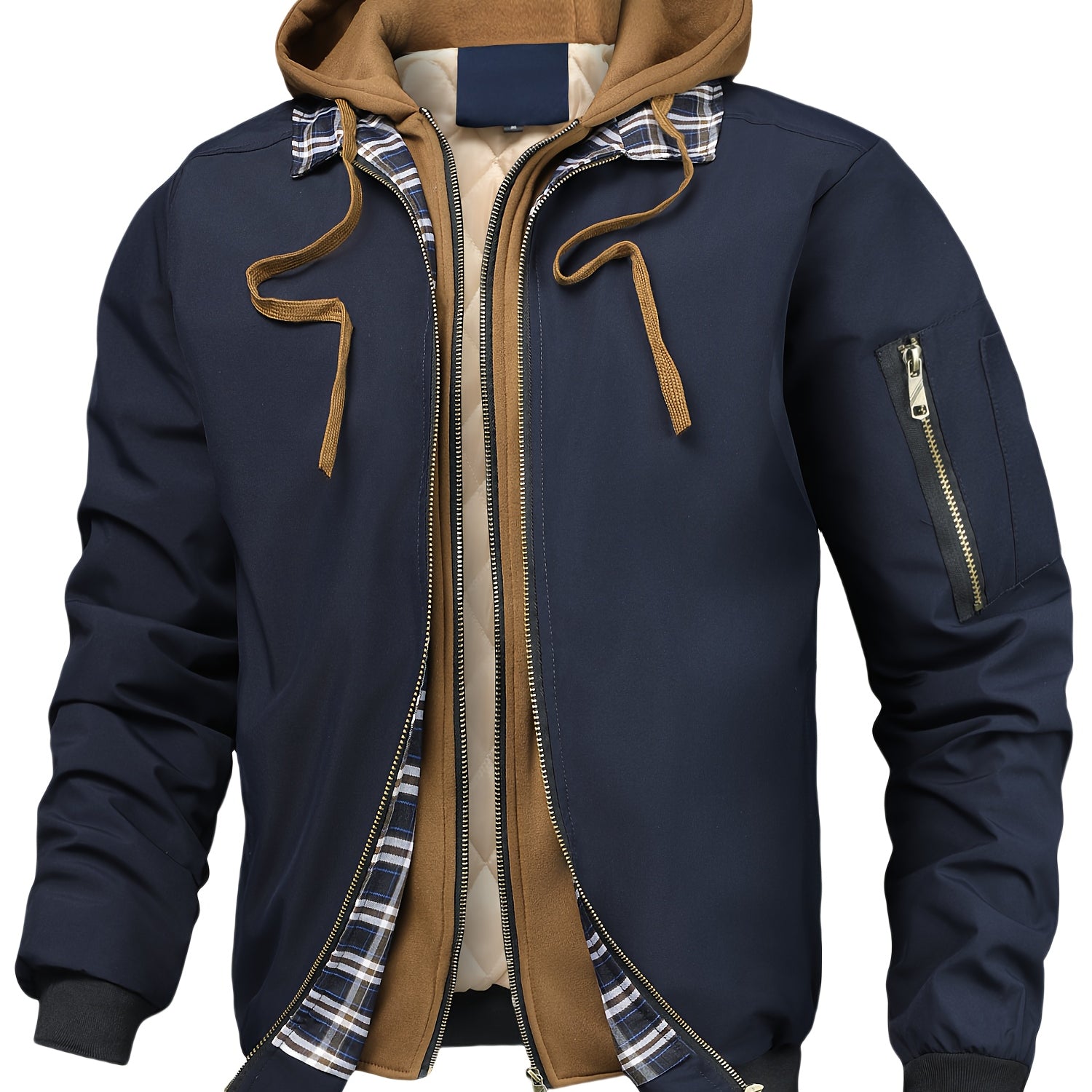 Men’s Hooded Bomber Jacket Casual Zip Up Utility Jacket