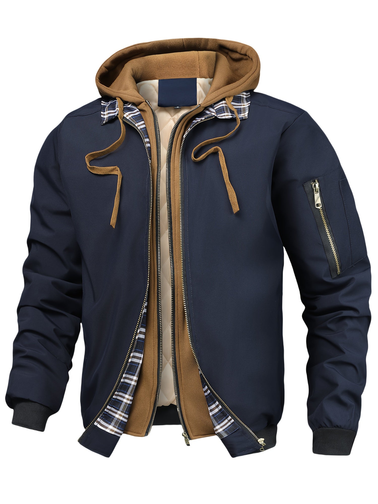 Men’s Hooded Bomber Jacket Casual Zip Up Utility Jacket