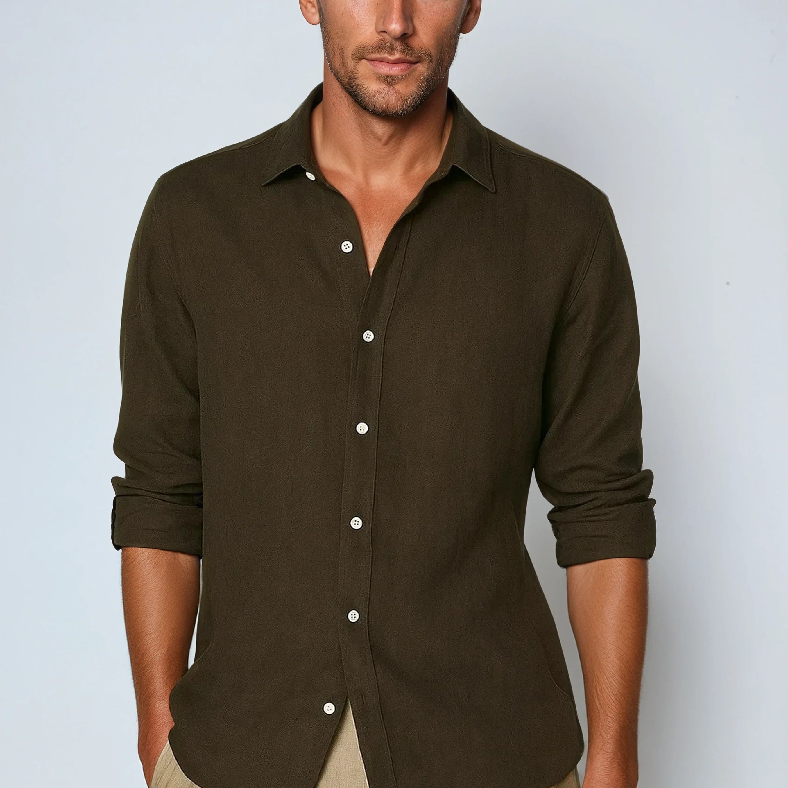 Essential Men Lightweight Linen Shirt - Deep Brown - Solorfit