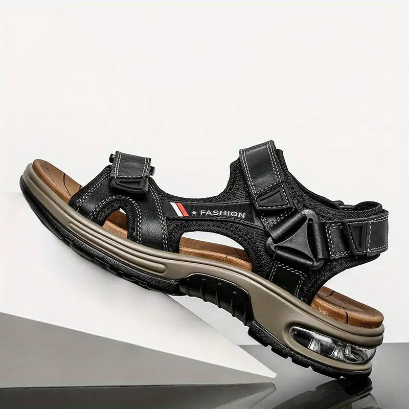 Solorfit | Men's Leather Orthopedic Open-Toe Sport Sandals – Adjustable Straps & Air Cushion Sole - Solorfit