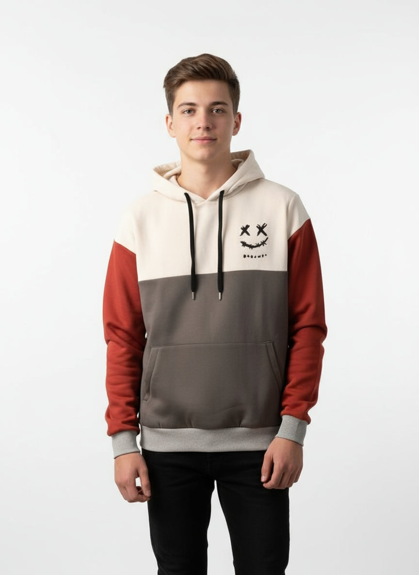 Men’s Casual Smiley Face Hoodie – Round Neck Streetwear Pullover