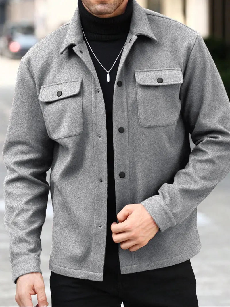 Men’s Casual Overshirt Button Up Jacket Pocket Streetwear Style