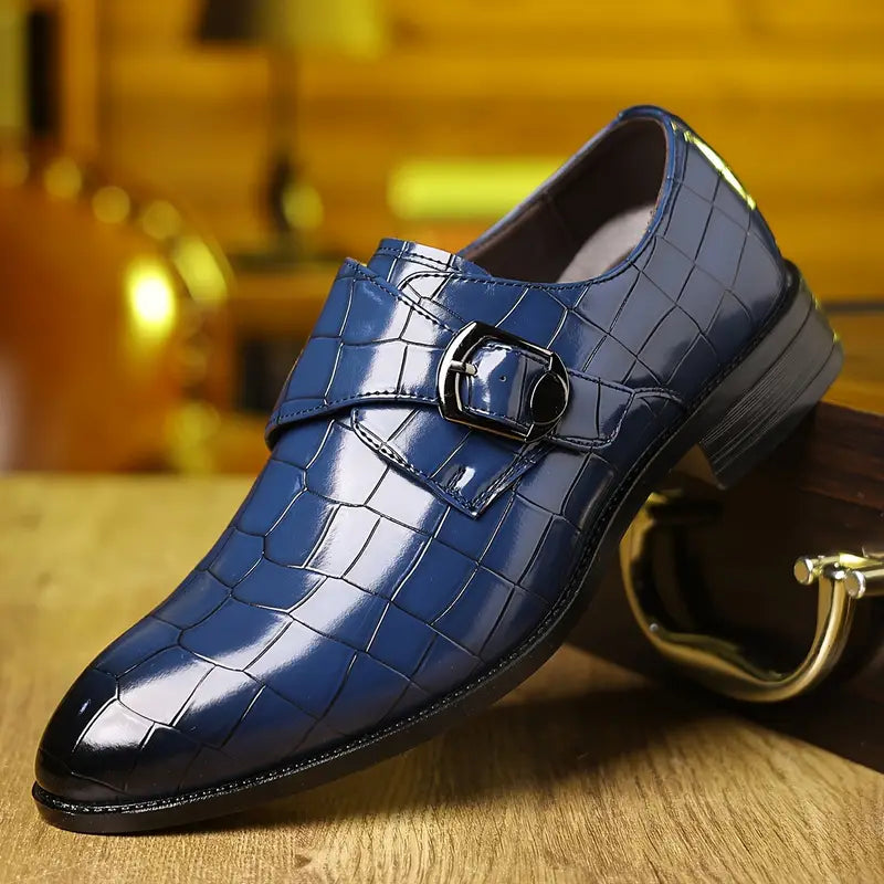Solorfit | Crocodile-Pattern Slip-On Loafers for Men – Stylish Buckle Details & Tapered Toe - Solorfit