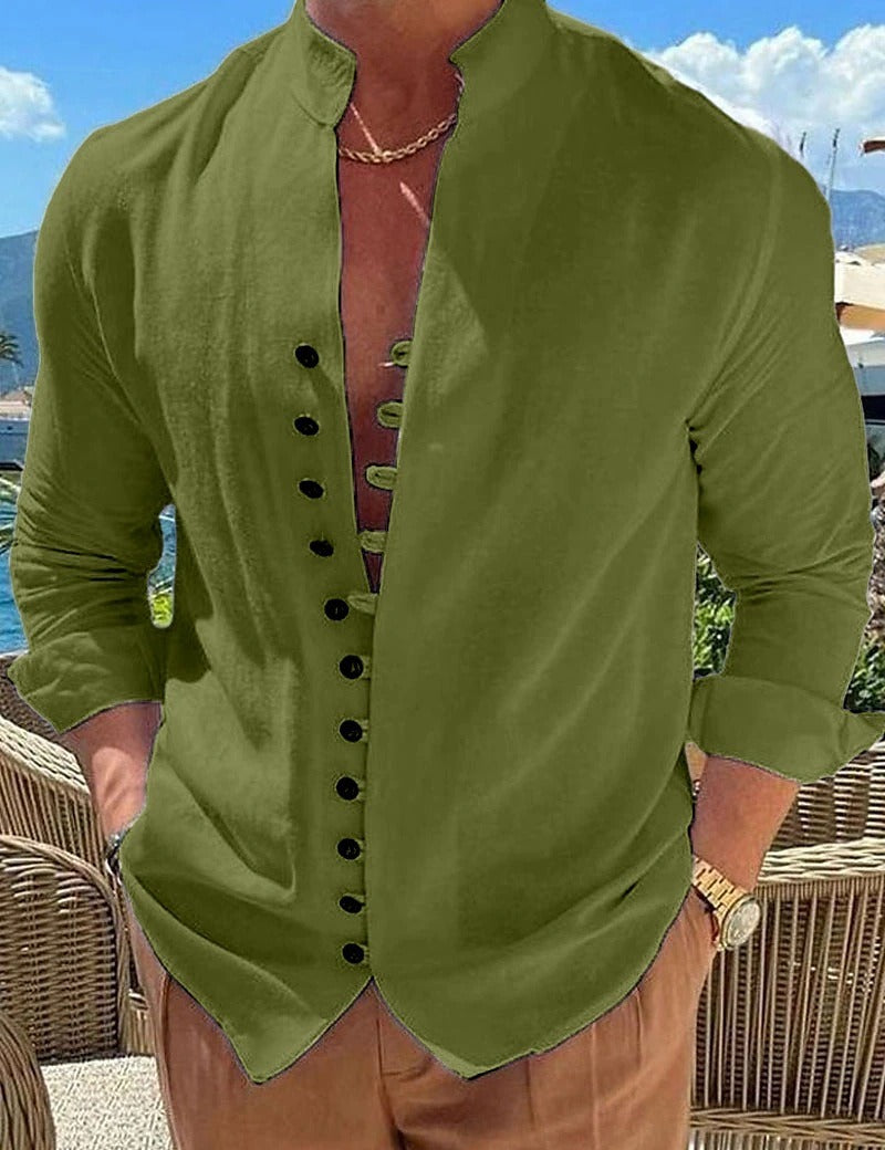 Men’s Henley Shirt Long Sleeve Casual Button Front Beach Shirt