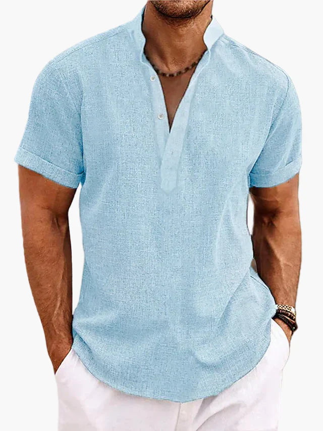 Men’s V Neck Short Sleeve Shirt Casual Summer Beach Top