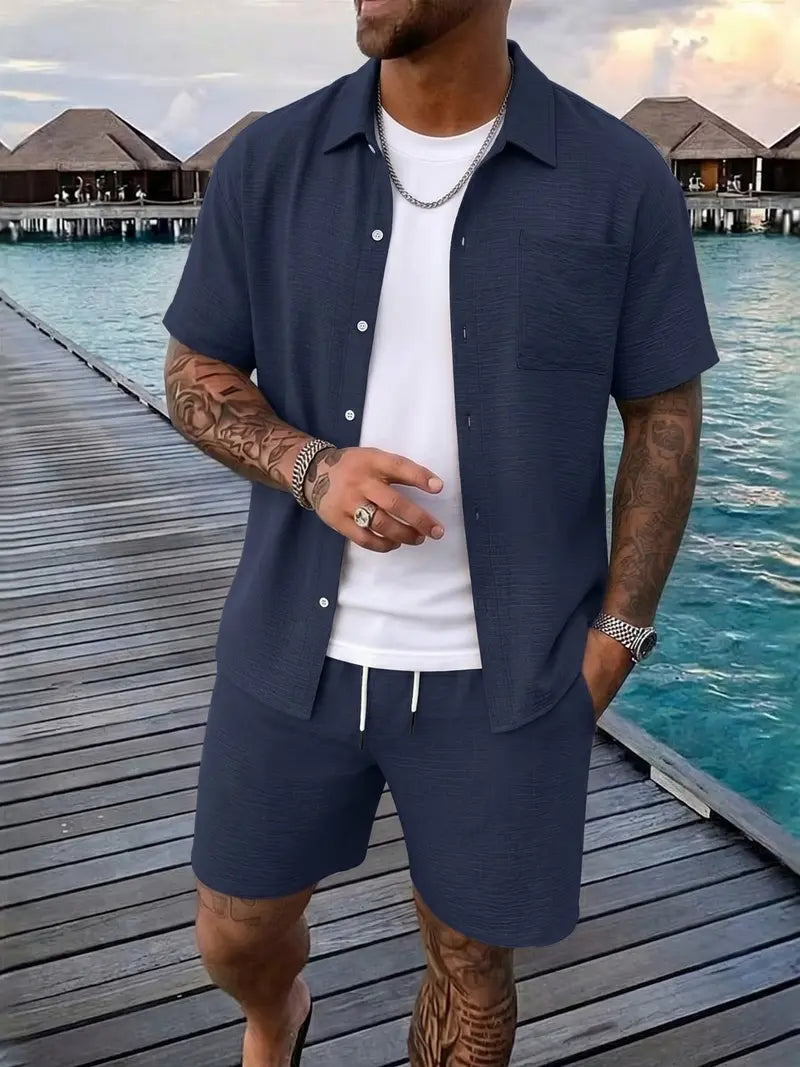 Men's Casual 2 Piece Matching Set with Shirt and Shorts