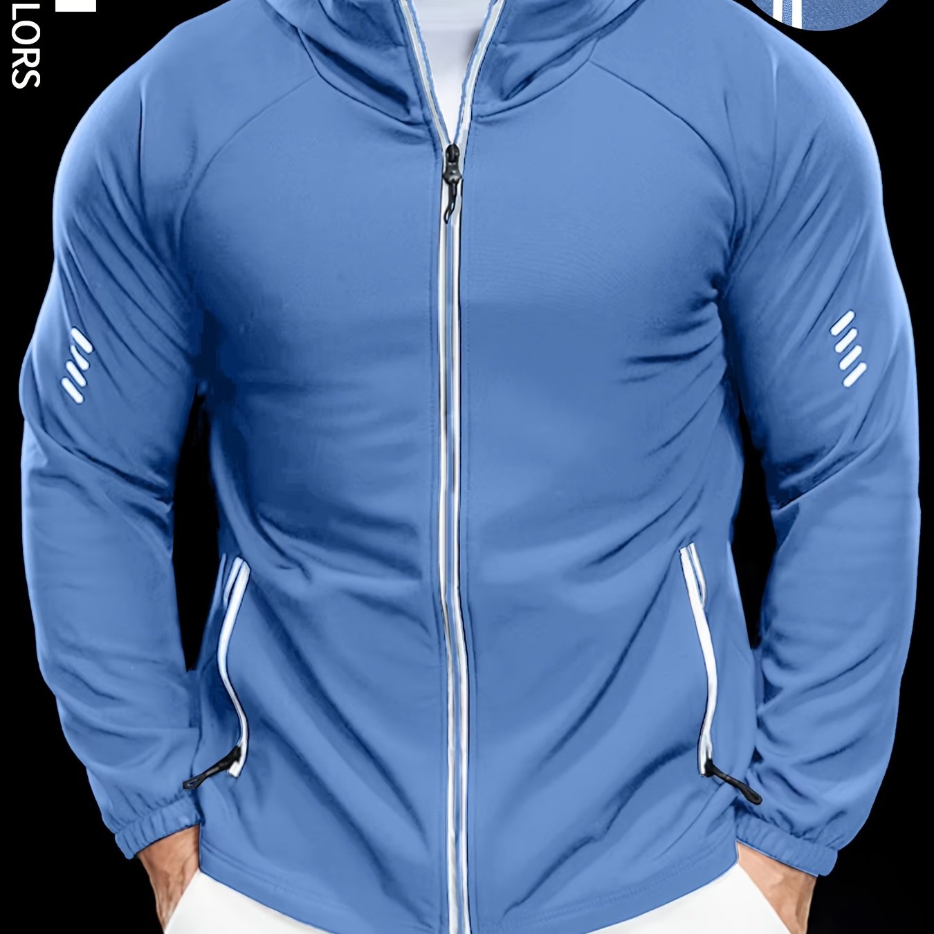 Men's Autumn Hooded Outdoor Jacket with Reflective Zip-Up Design