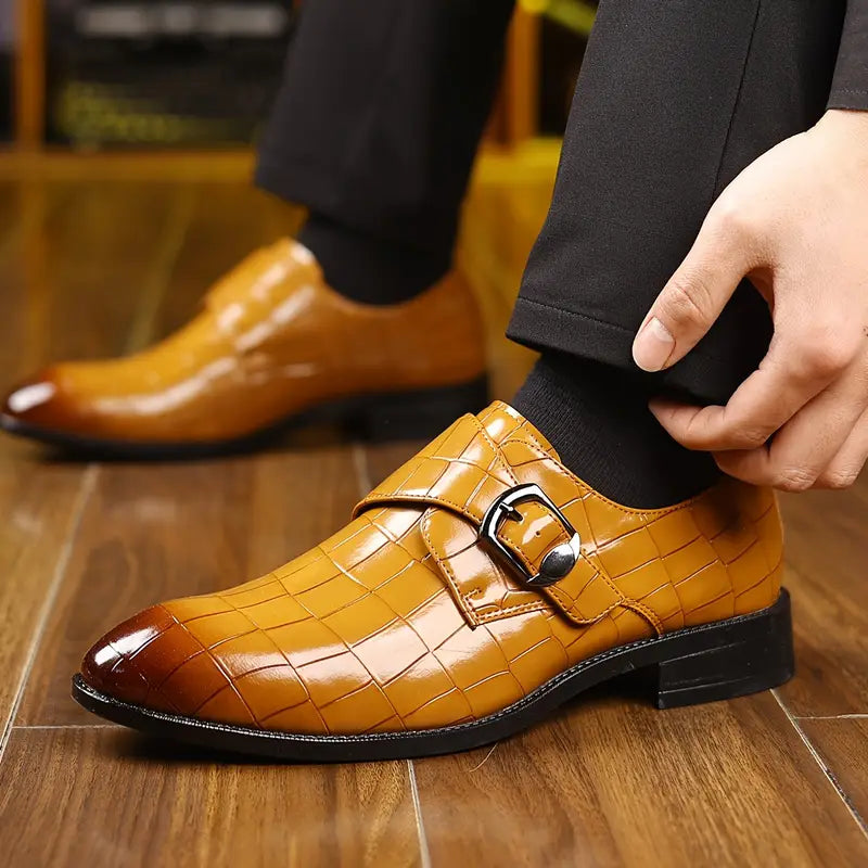 Solorfit | Crocodile-Pattern Slip-On Loafers for Men – Stylish Buckle Details & Tapered Toe - Solorfit