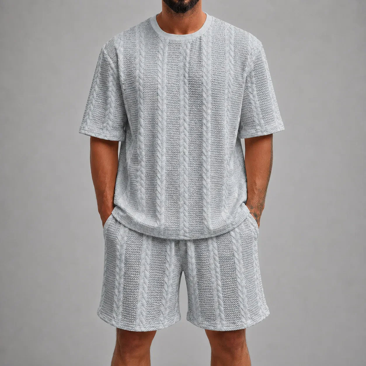 Men’s Short Sleeve Shirt and Shorts Set Casual Relaxed Fit Lounge Outfit