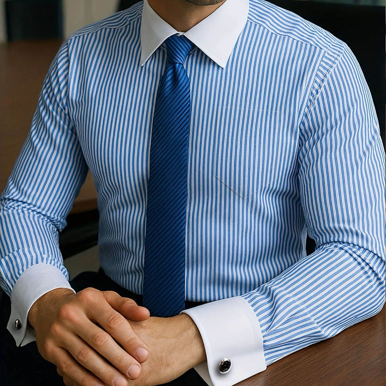 Men’s French Cuff Dress Striped Shirt Blouse | Double Cuff Formal Business Shirt
