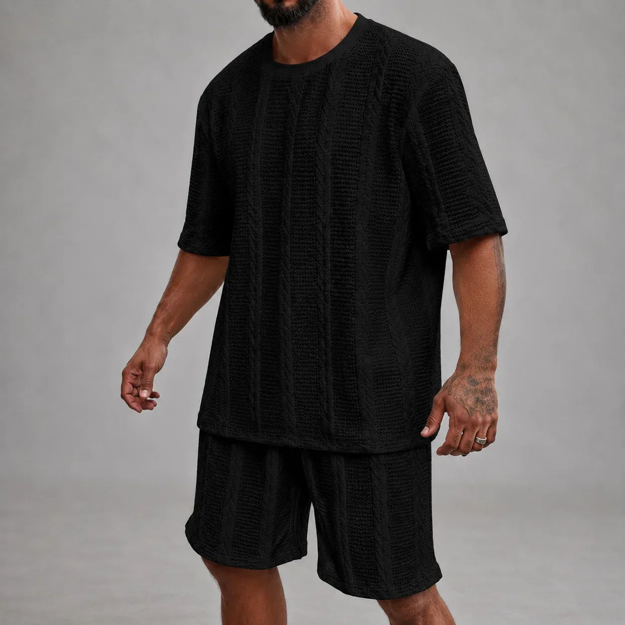 Men’s Short Sleeve Shirt and Shorts Set Casual Relaxed Fit Lounge Outfit