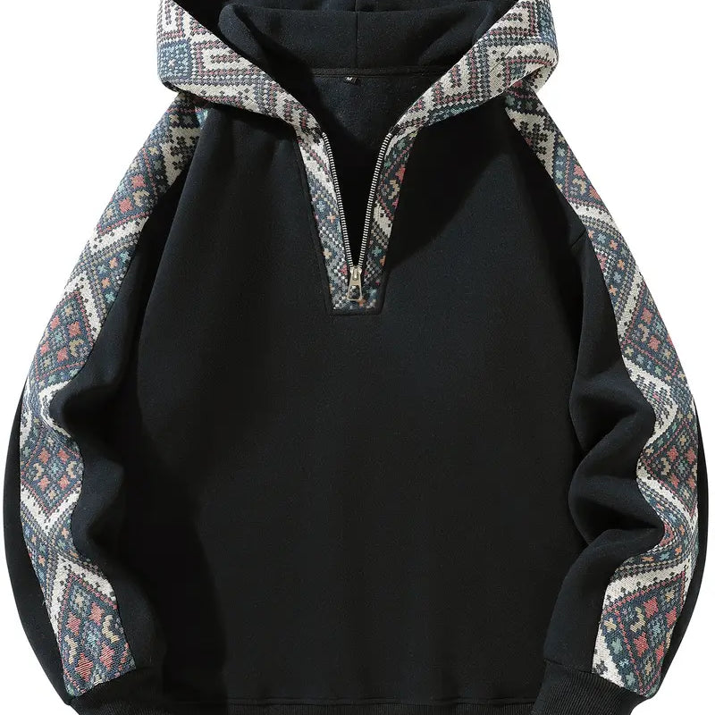 Unisex Casual Half Zip Hoodie Hooded Sweatshirt Streetwear Pullover