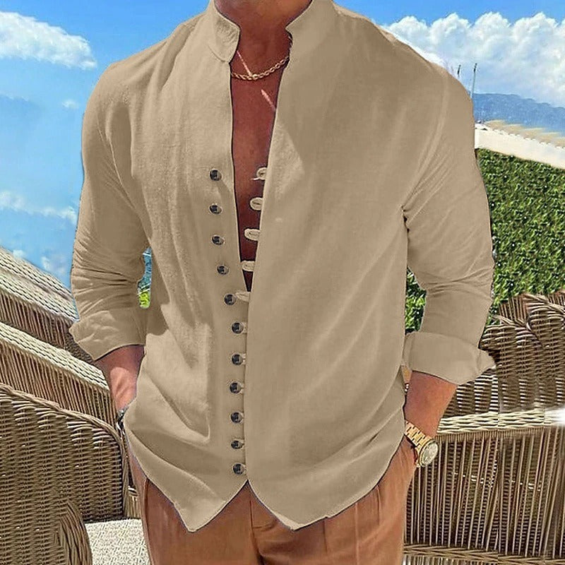 Men’s Henley Shirt Long Sleeve Casual Button Front Beach Shirt