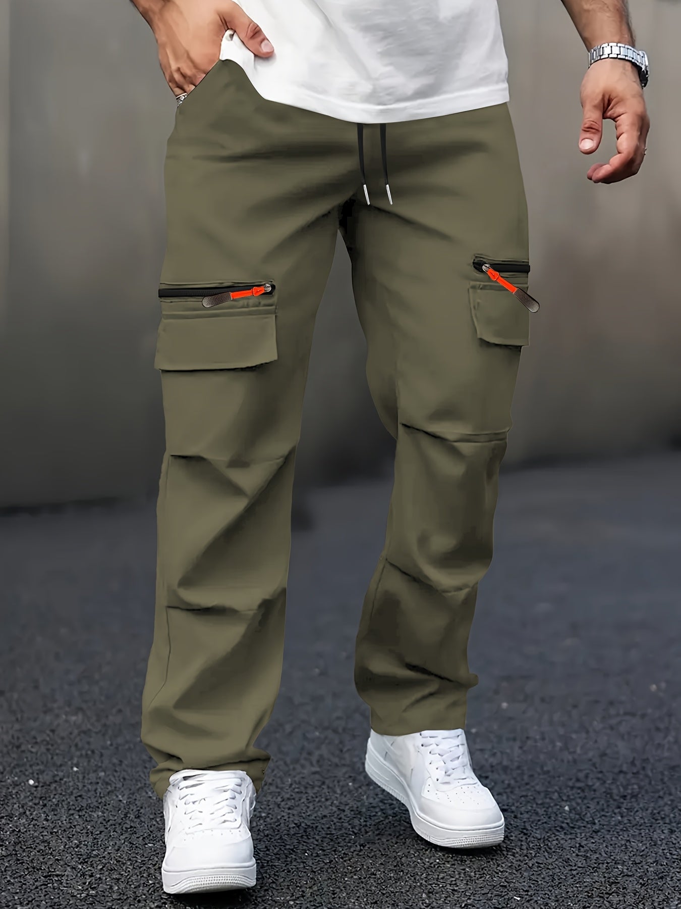 Men's Casual Cargo Trousers with Multi Pockets and Straight Leg Fit