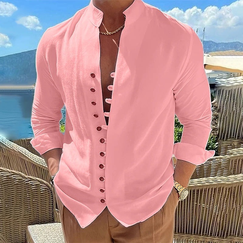 Men’s Henley Shirt Long Sleeve Casual Button Front Beach Shirt