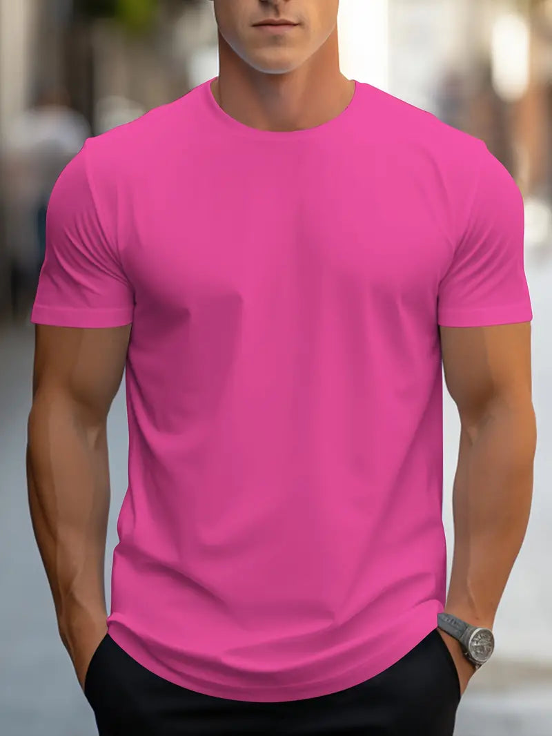 Men’s Solid Color T-Shirt – Crew Neck Streetwear Style in Polyester - Solorfit