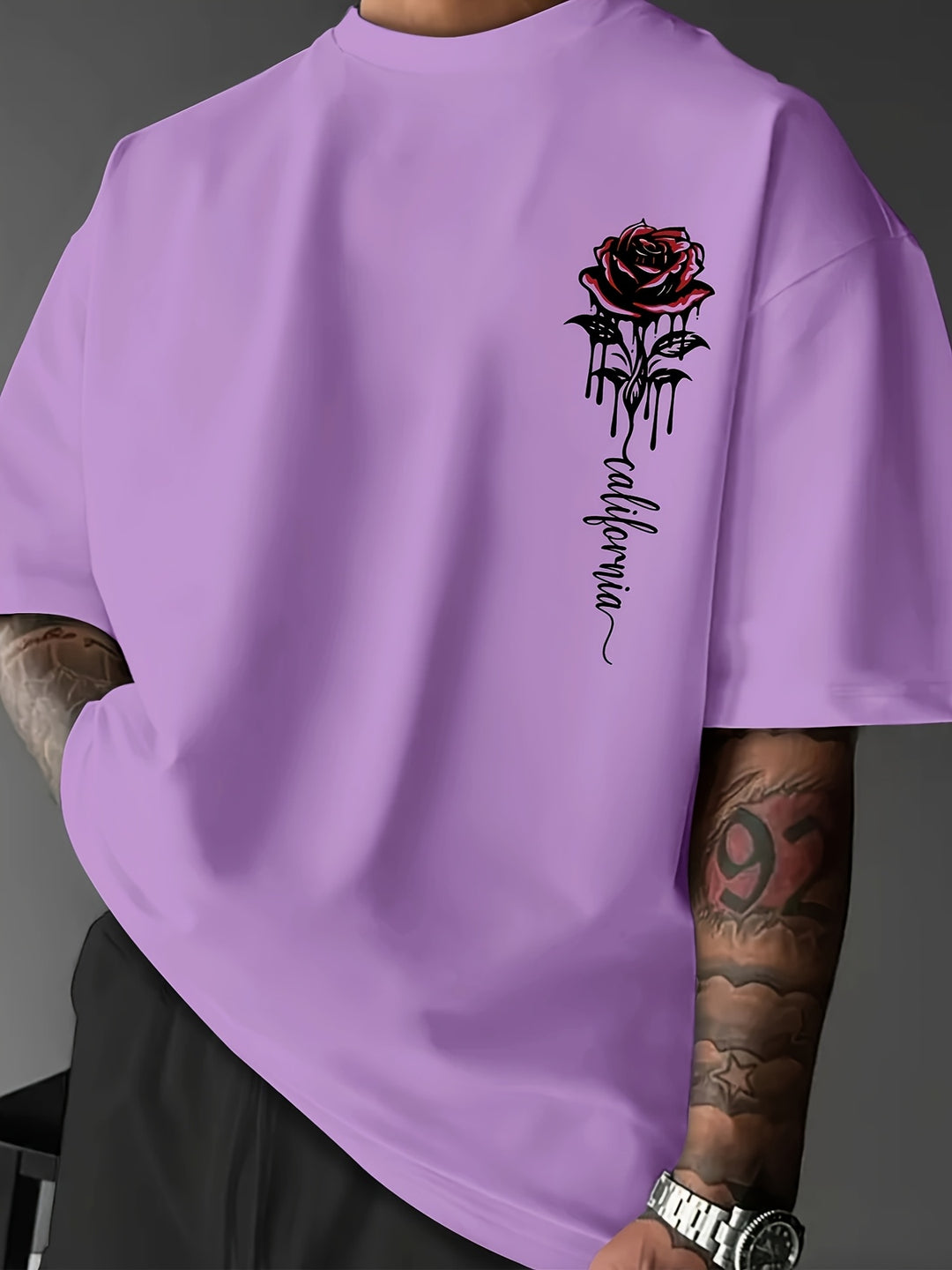 Men’s T-Shirt | Rose Print & Loose Fit | Crew Neck | Summer Style - Solorfit