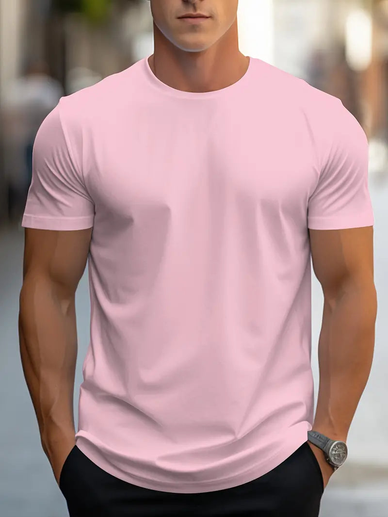 Men’s Solid Color T-Shirt – Crew Neck Streetwear Style in Polyester - Solorfit