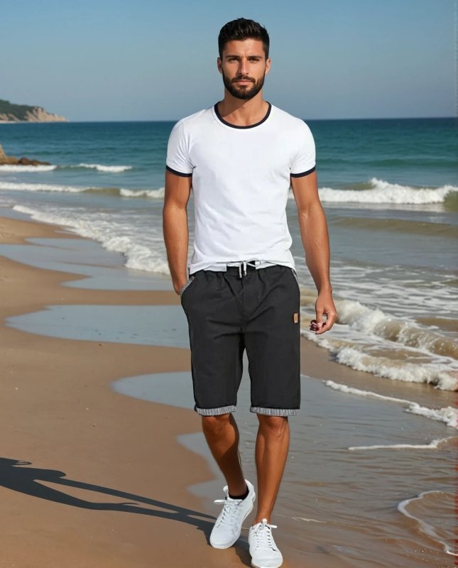 Men’s Casual Drawstring Shorts Lightweight Summer Beach Shorts Elastic Waist Blue