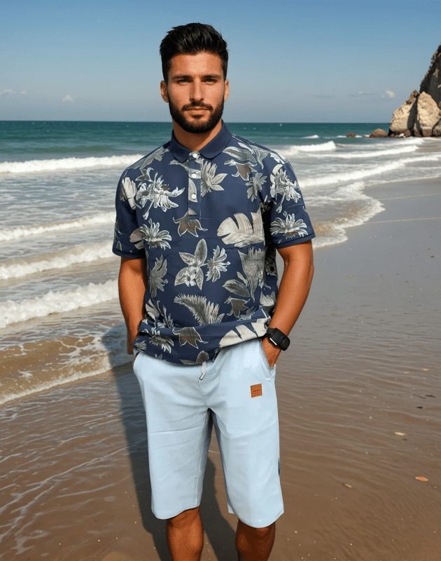 Men’s Casual Drawstring Shorts Lightweight Summer Beach Shorts Elastic Waist Blue