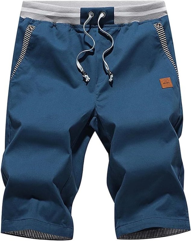 Men’s Casual Drawstring Shorts Lightweight Summer Beach Shorts Elastic Waist Blue