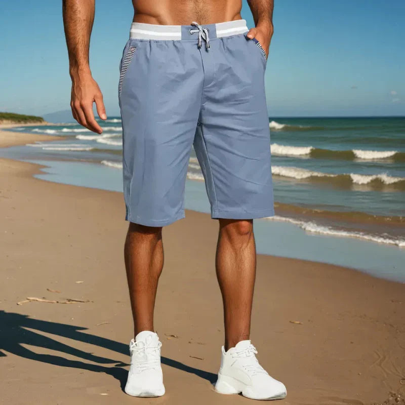 Men’s Casual Drawstring Shorts Lightweight Summer Beach Shorts Elastic Waist Blue