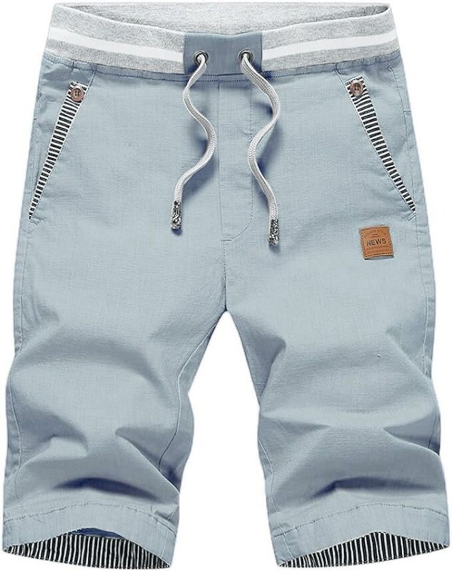 Men’s Casual Drawstring Shorts Lightweight Summer Beach Shorts Elastic Waist Blue