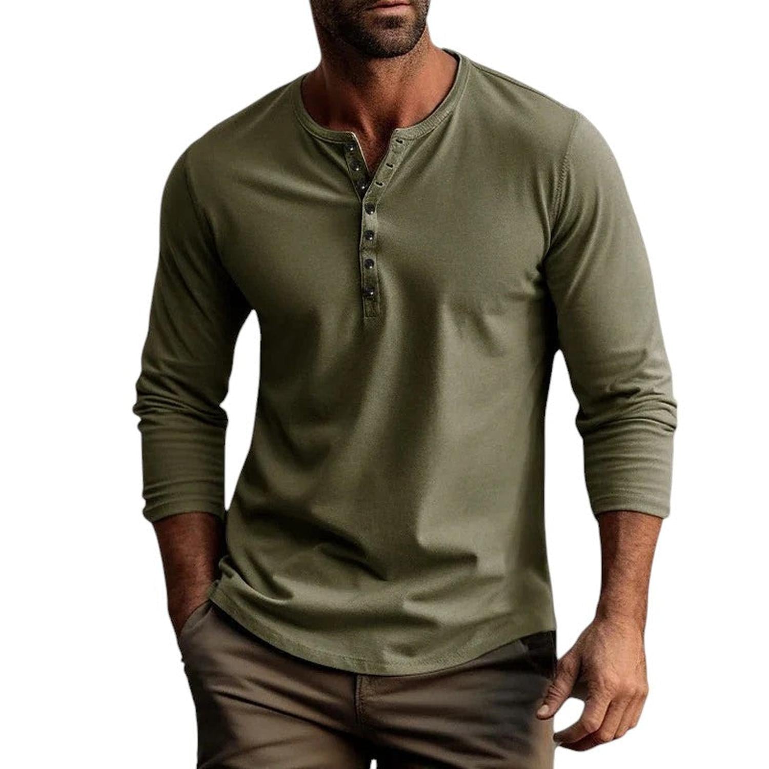 Men’s Henley Shirt Long Sleeve Casual Everyday Comfort Top