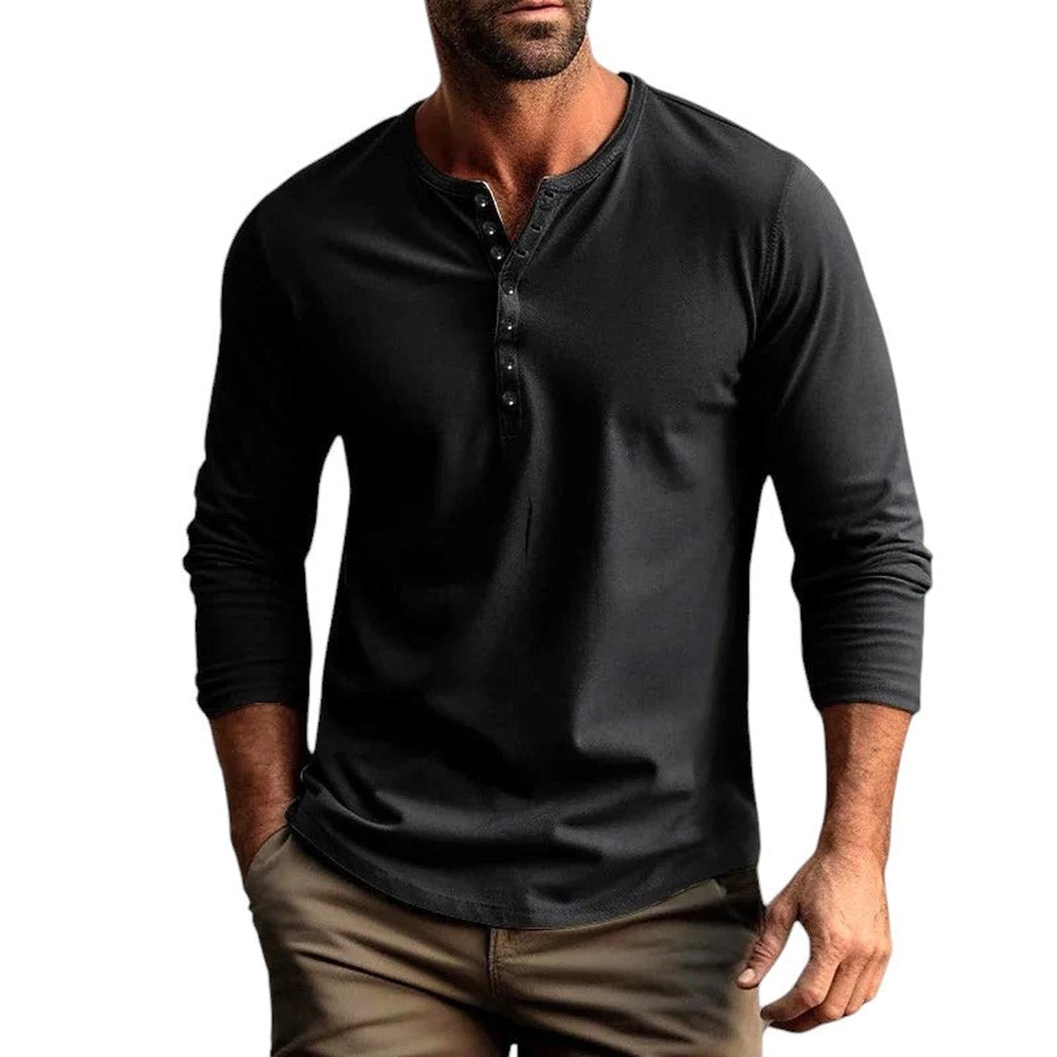 Men’s Henley Shirt Long Sleeve Casual Everyday Comfort Top