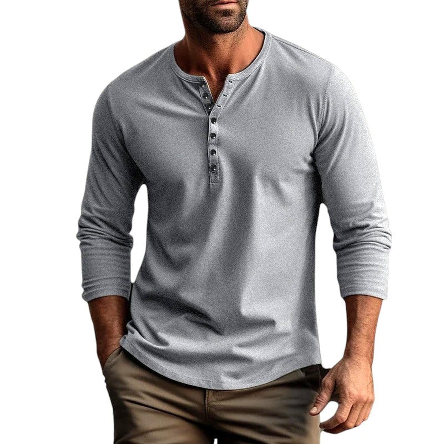 Men’s Henley Shirt Long Sleeve Casual Everyday Comfort Top