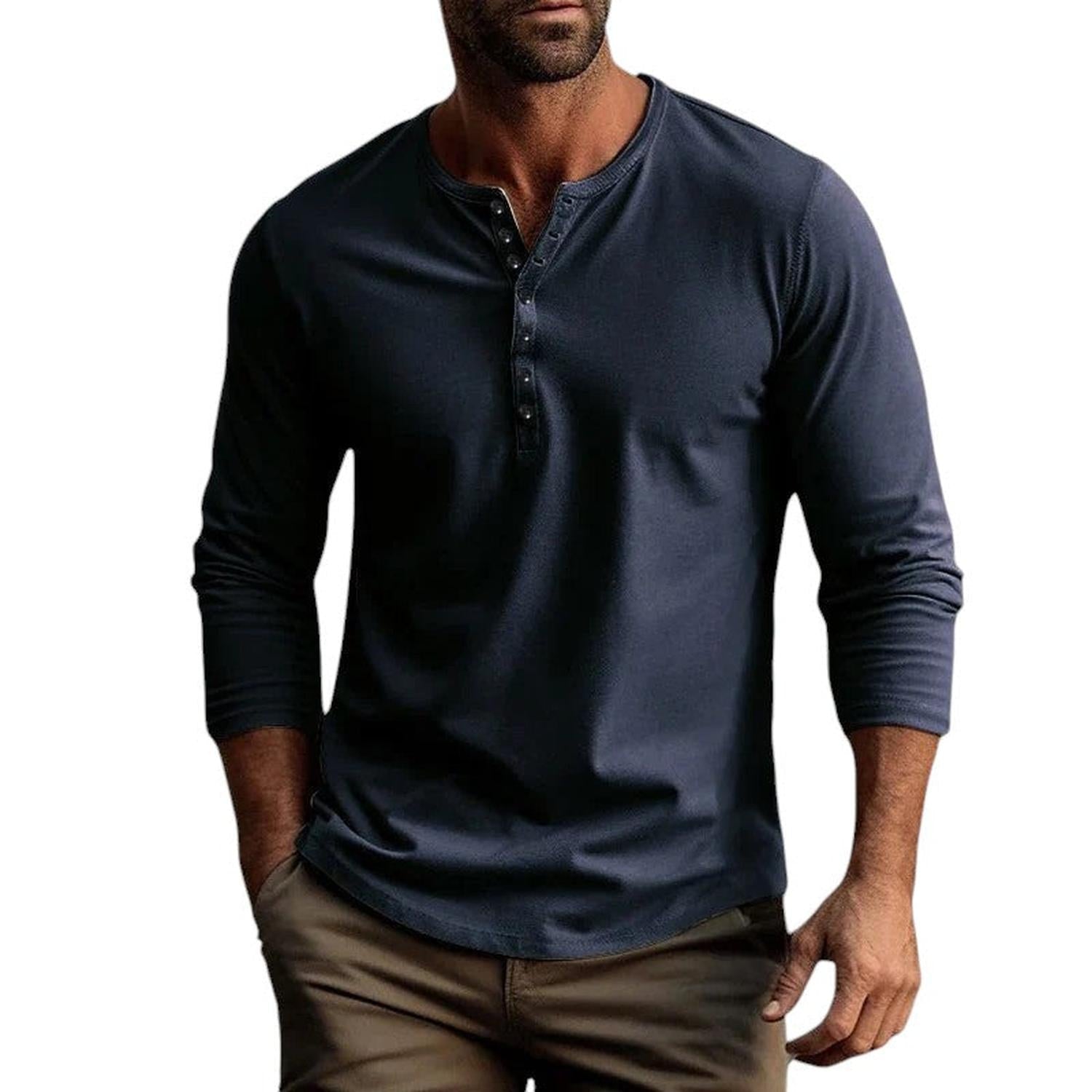 Men’s Henley Shirt Long Sleeve Casual Everyday Comfort Top