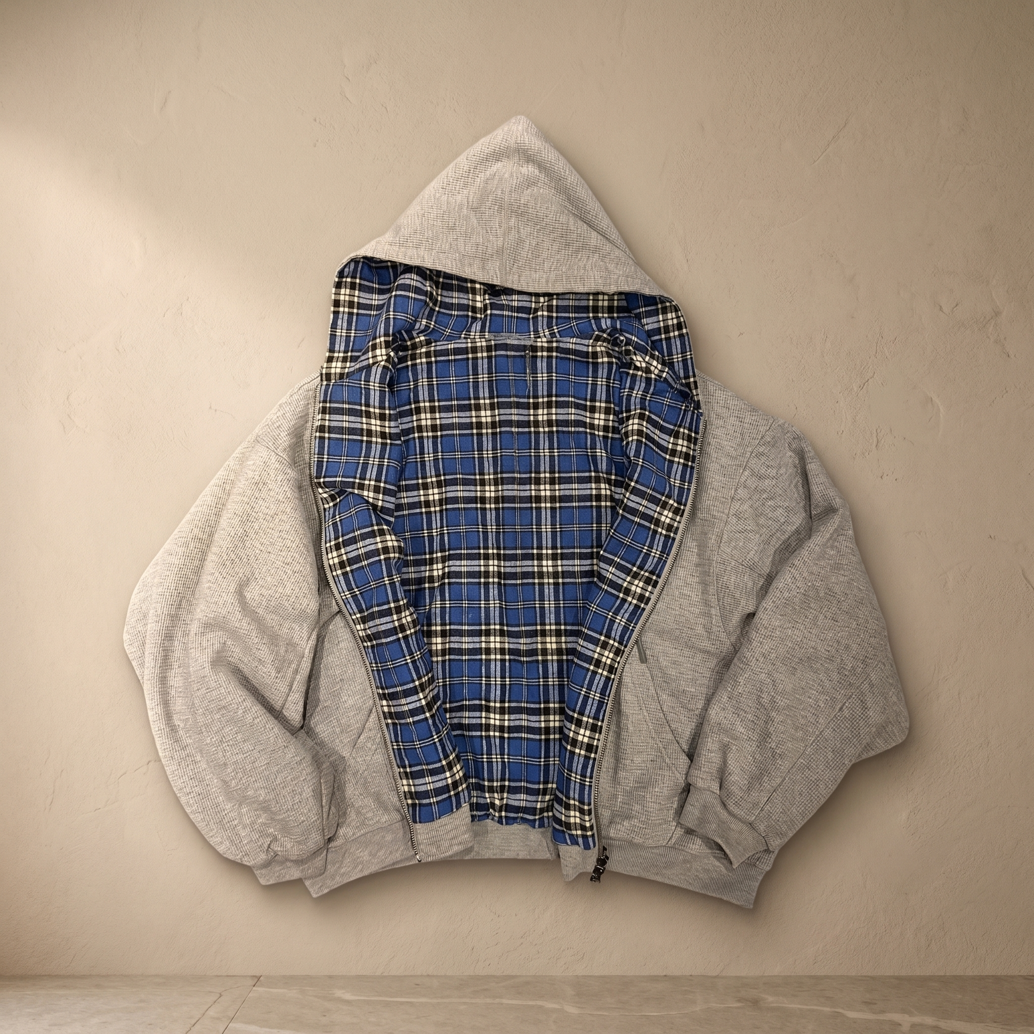 Men's Checkered Patchwork Zip Hoodie | Winter Casual Sweatshirt