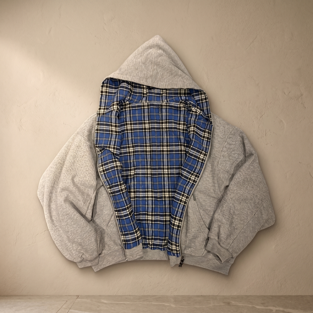 Men's Checkered Patchwork Zip Hoodie | Winter Casual Sweatshirt