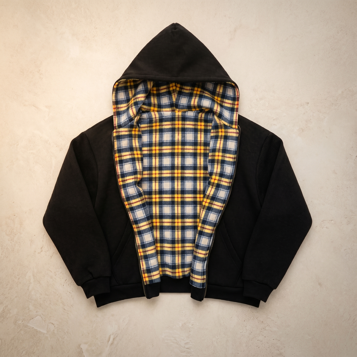 Men's Checkered Patchwork Zip Hoodie | Winter Casual Sweatshirt